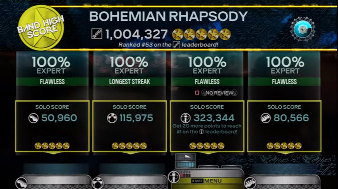 Rock Band 4 Score Screen